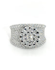 18K White Gold Curve In Plus Lotus Cluster Top Diamond Ring