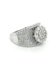 18K White Gold Curve In Plus Lotus Cluster Top Diamond Ring