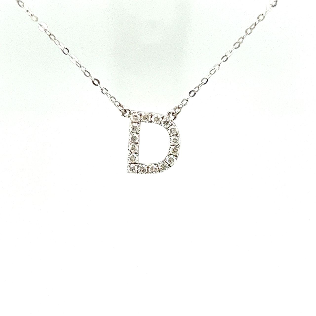 18K White Gold Classic Alphabet D Full Diamond Necklace