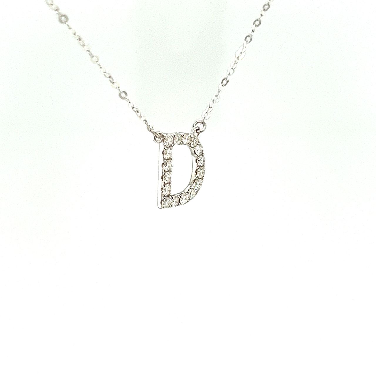 18K White Gold Classic Alphabet D Full Diamond Necklace