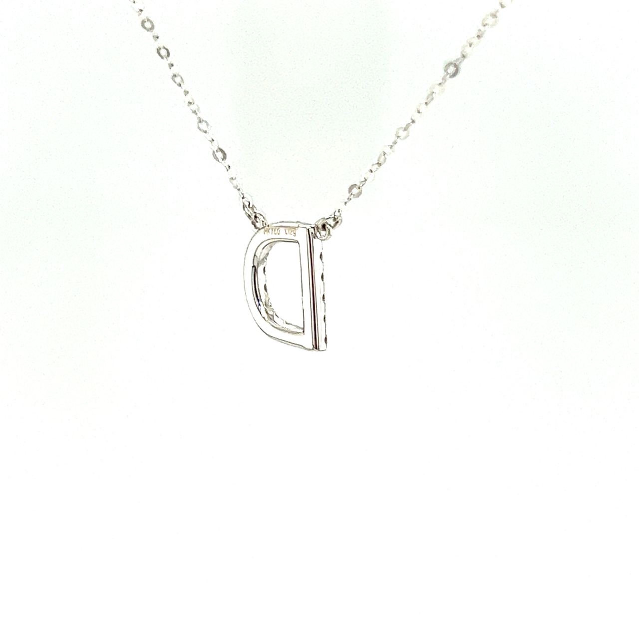 18K White Gold Classic Alphabet D Full Diamond Necklace