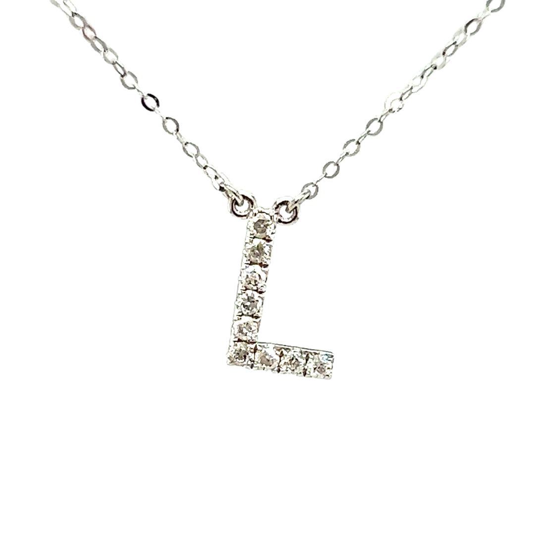 18K White Gold Classic Alphabet L Full Diamond Necklace