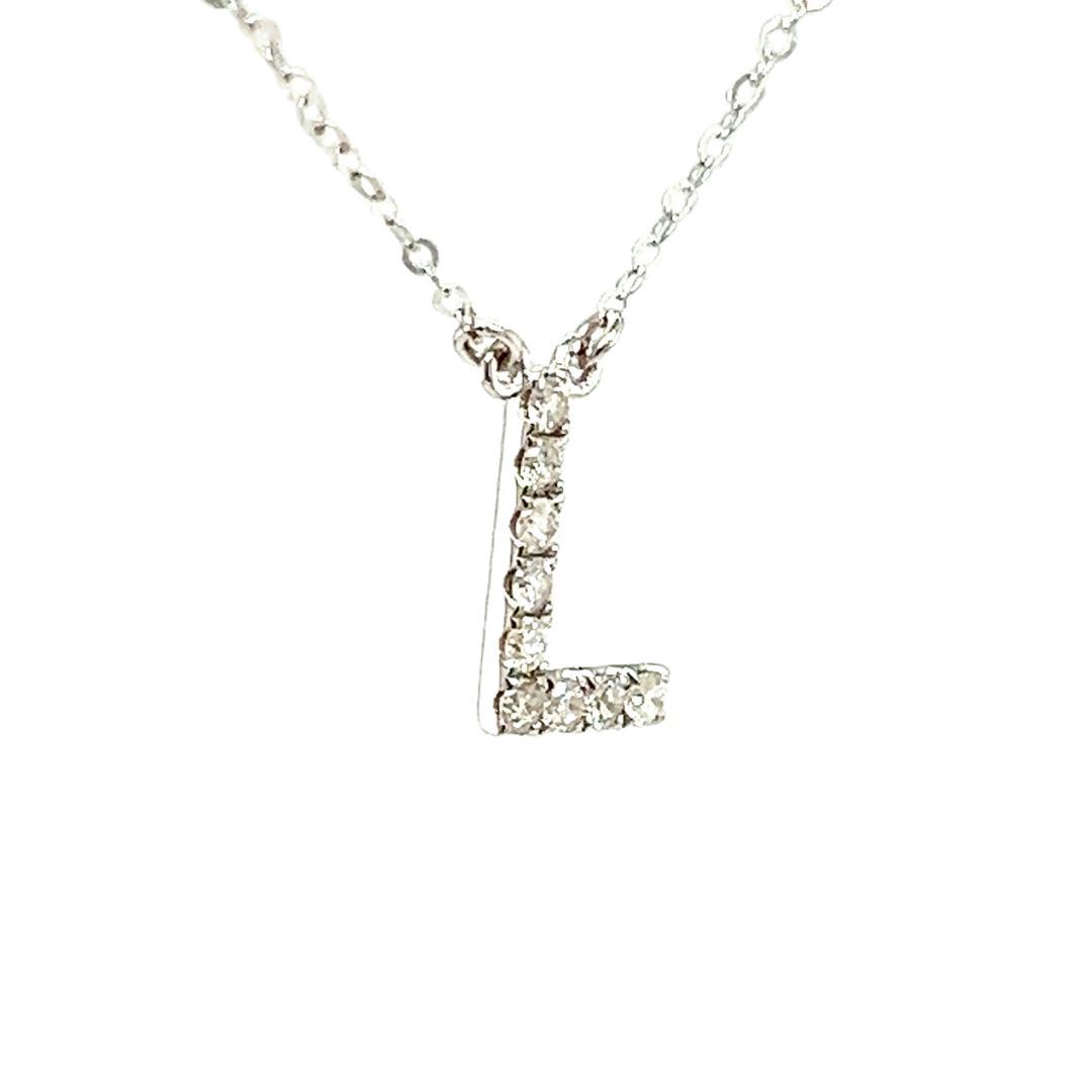 18K White Gold Classic Alphabet L Full Diamond Necklace