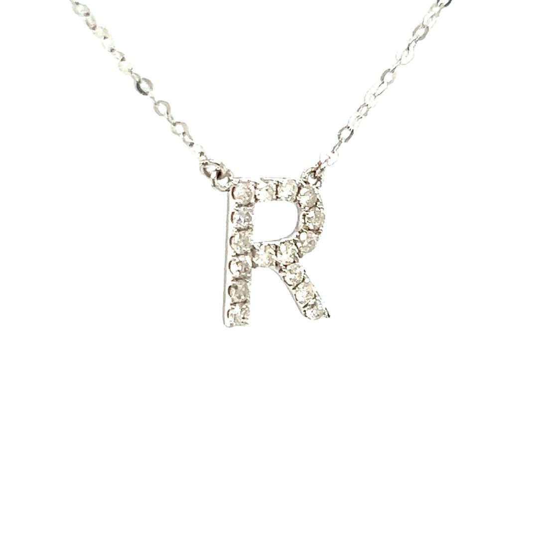 18K White Gold Classic Alphabet R Full Diamond Necklace