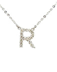 18K White Gold Classic Alphabet R Full Diamond Necklace