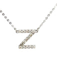 18K White Gold Classic Alphabet Z Full Diamond Necklace