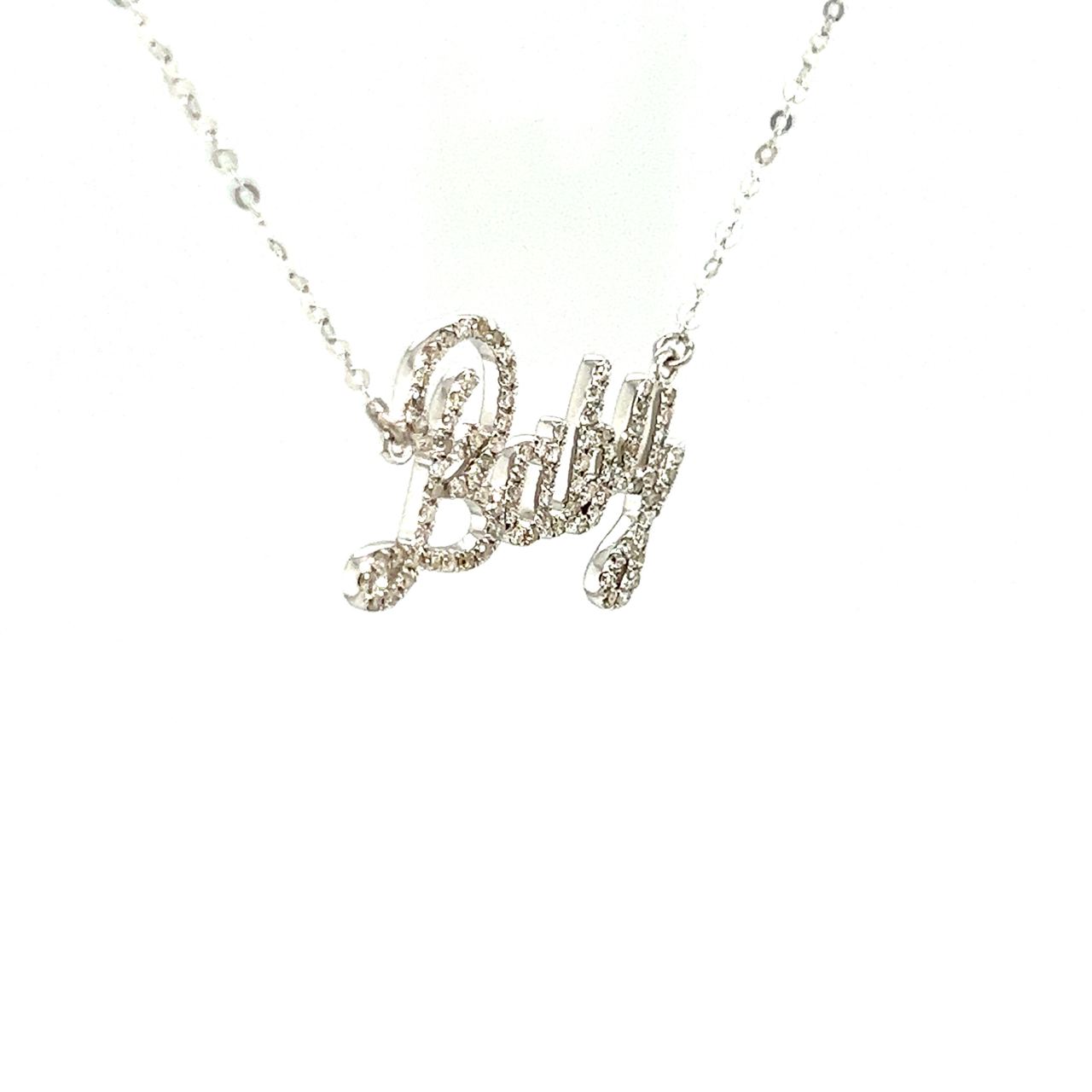 18K White Gold Scribbled Font Baby Full Diamond Necklace