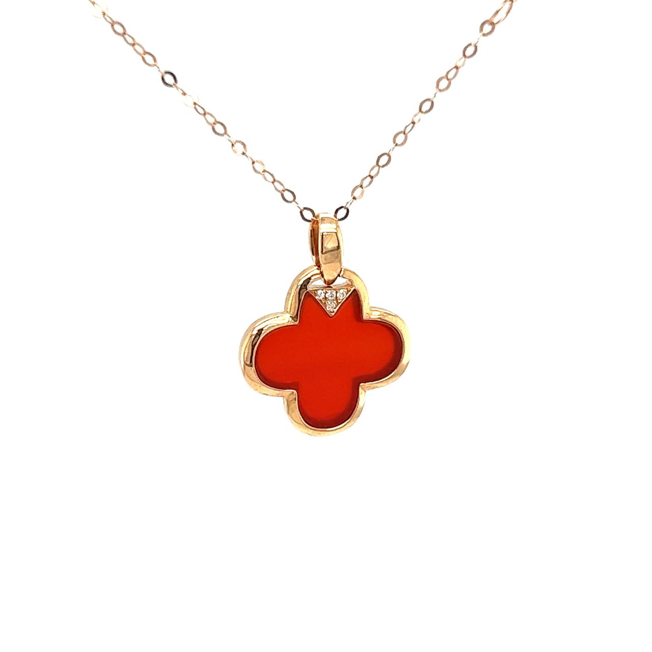 18K Rose Gold Simple Flower Agate Diamond Necklace