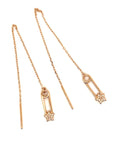18K Rose Gold Dangle Swing Star Pin Diamond Earrings