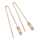 18K Rose Gold Dangle Swing Heart Pin Diamond Earrings