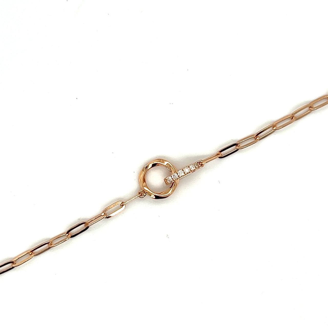 18K Rose Gold Mini Chain Interlocking Twisted Shapes Diamond Bracelet