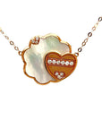 18K Rose Gold Moving Flower Heart Mother of Pearl Diamond Necklace