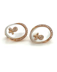 18K Rose Gold Oval Butterfly Mother Of Pearl Diamond Earrings