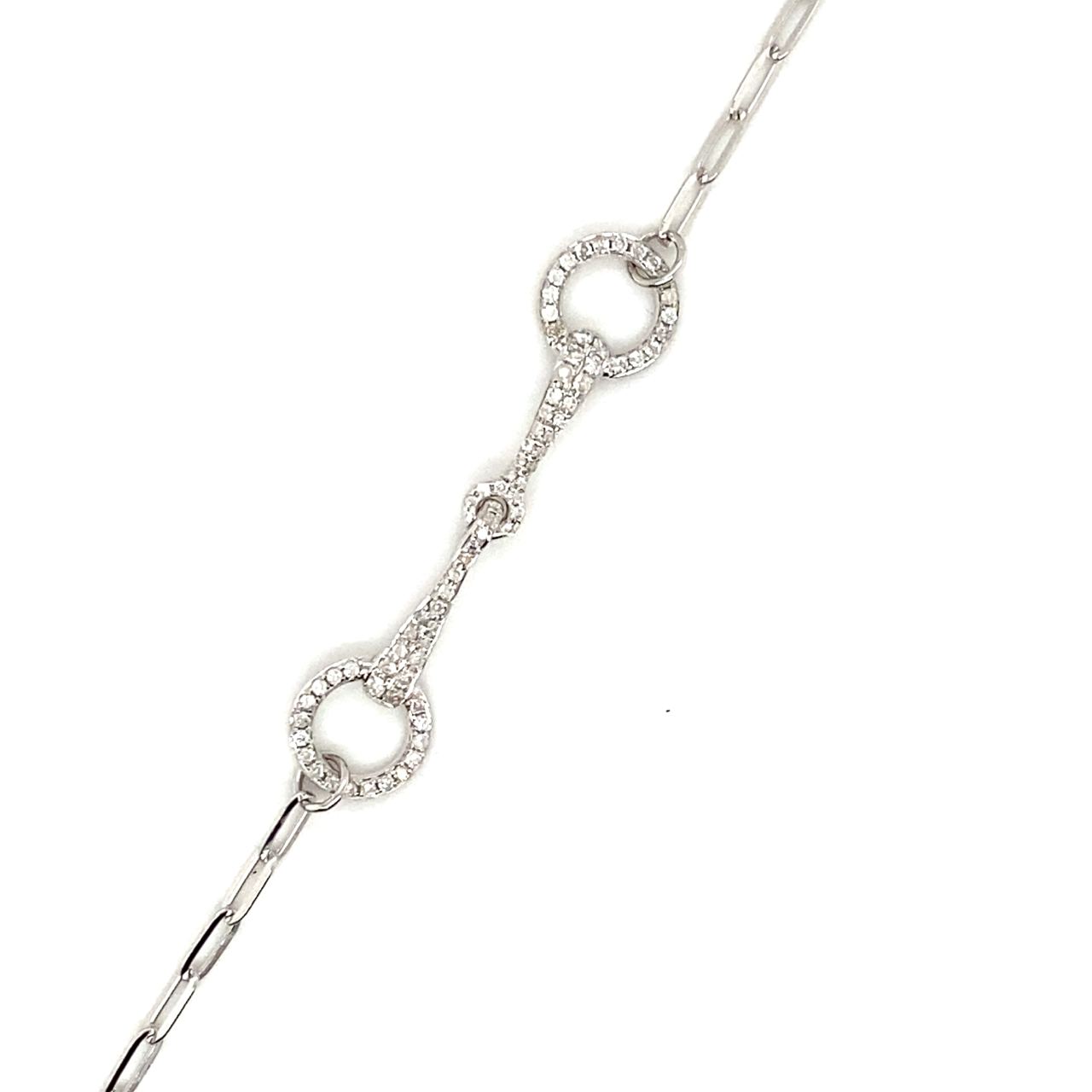 18K White Gold Mini Chain Horse Shoe Diamond Bracelet