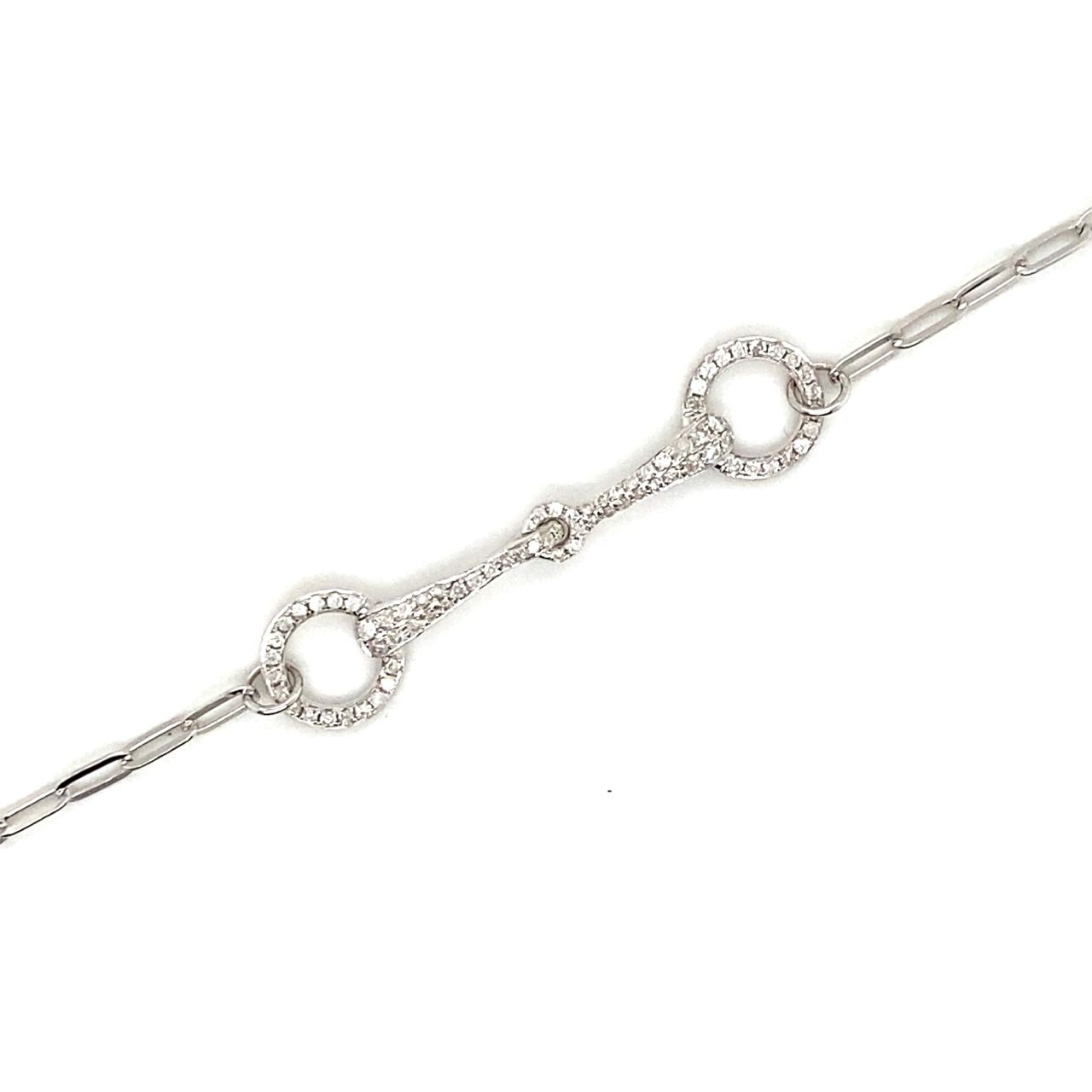 18K White Gold Mini Chain Horse Shoe Diamond Bracelet