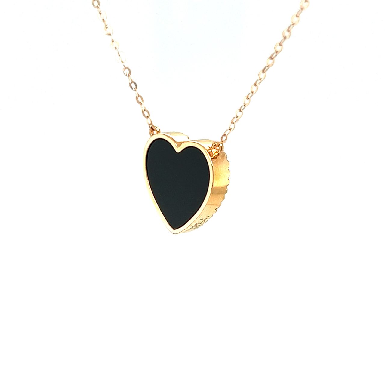 18K Rose Gold Heart Onyx Base Alphabet A Diamond Necklace