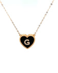 18K Rose Gold Heart Onyx Base Alphabet G Diamond Necklace