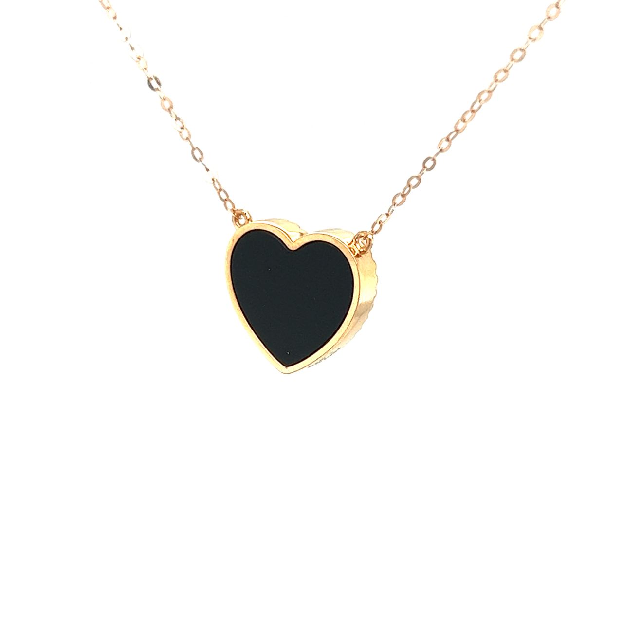 18K Rose Gold Heart Onyx Base Alphabet I Diamond Necklace