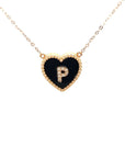 18K Rose Gold Heart Onyx Base Alphabet P Diamond Necklace