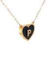 18K Rose Gold Heart Onyx Base Alphabet P Diamond Necklace