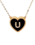 18K Rose Gold Heart Onyx Base Alphabet U Diamond Necklace