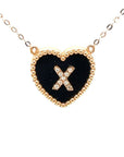 18K Rose Gold Heart Onyx Base Alphabet X Diamond Necklace