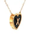 18K Rose Gold Heart Onyx Base Alphabet X Diamond Necklace