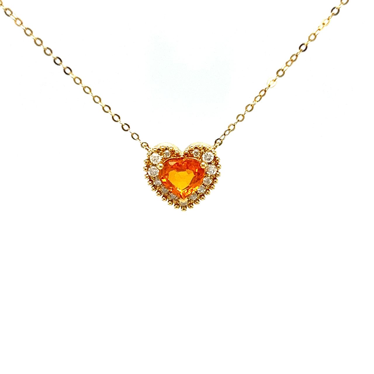 18K Yellow Gold Milgrain Sweet Heart Yellow Sapphire Diamond Halo Necklace