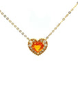 18K Yellow Gold Milgrain Sweet Heart Yellow Sapphire Diamond Halo Necklace