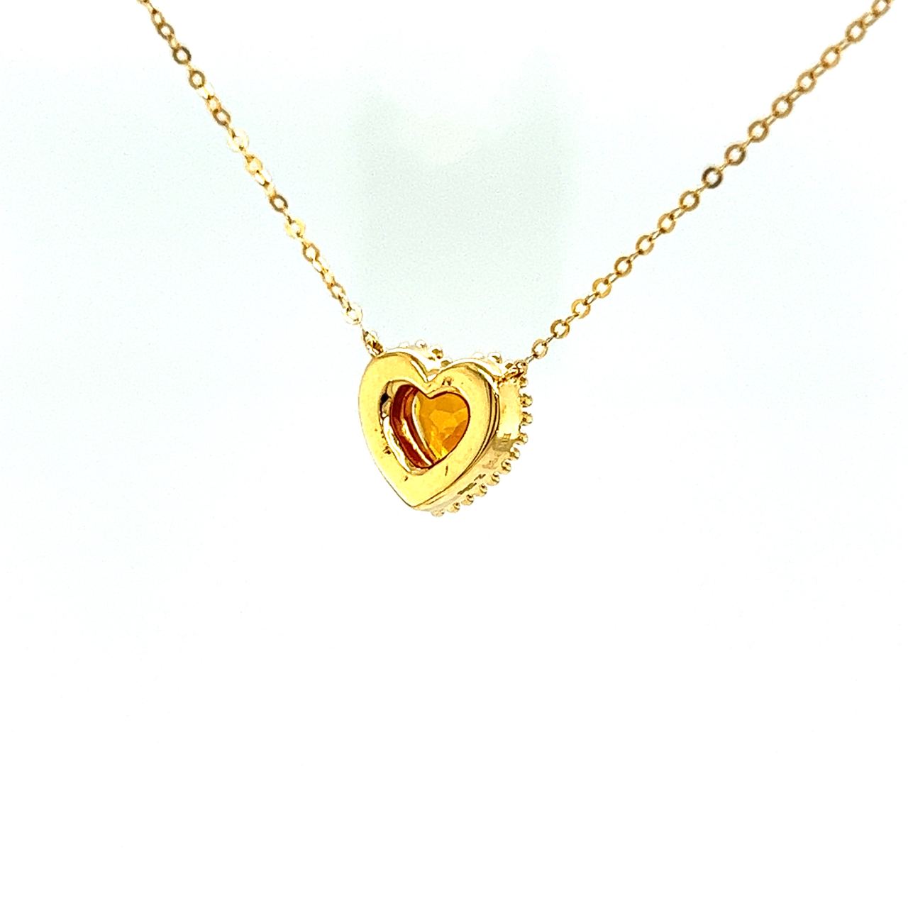 18K Yellow Gold Milgrain Sweet Heart Yellow Sapphire Diamond Halo Necklace