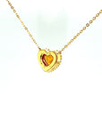 18K Yellow Gold Milgrain Sweet Heart Yellow Sapphire Diamond Halo Necklace