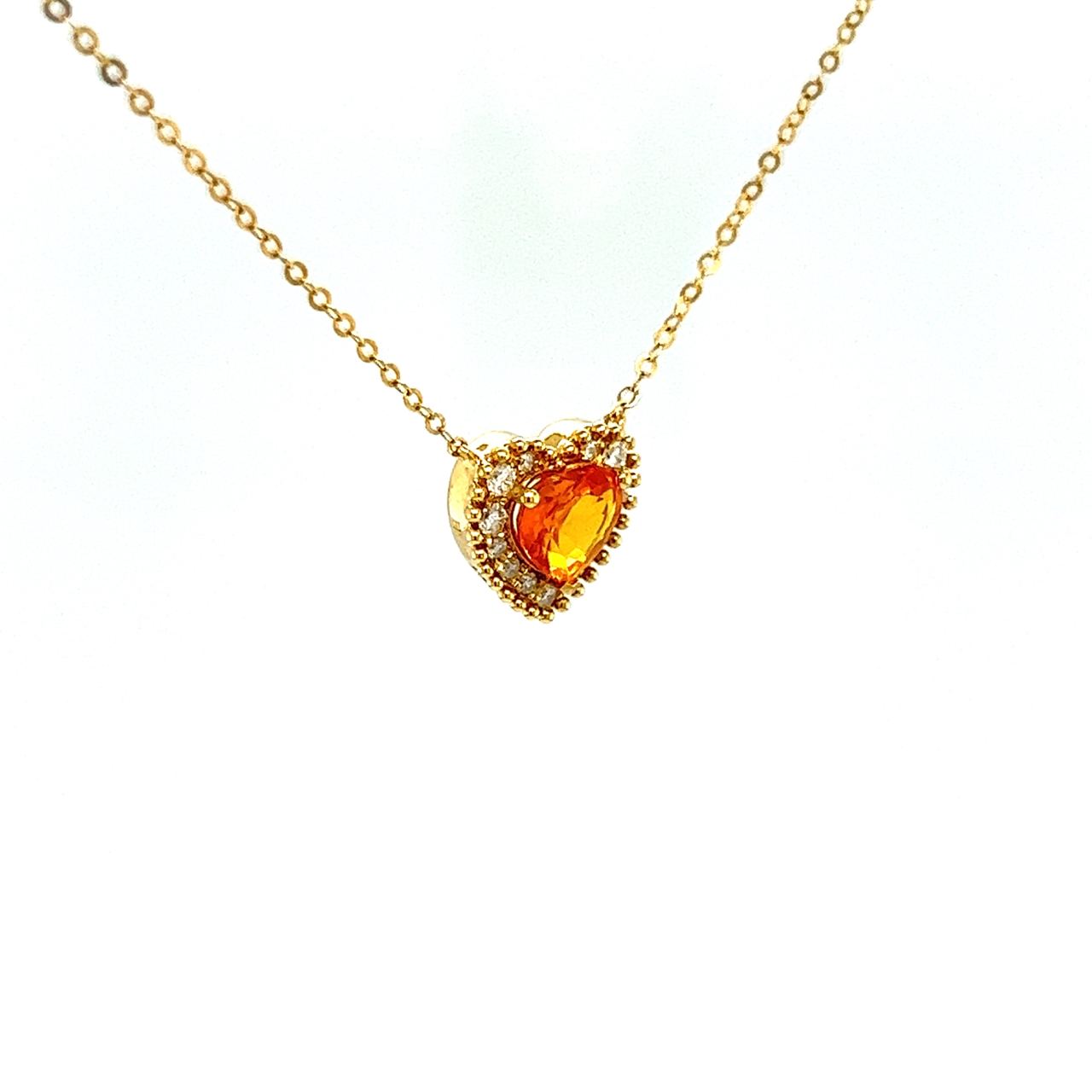 18K Yellow Gold Milgrain Sweet Heart Yellow Sapphire Diamond Halo Necklace