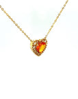 18K Yellow Gold Milgrain Sweet Heart Yellow Sapphire Diamond Halo Necklace