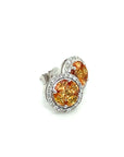 18K White Gold Pie Cut Orange Sapphire Halo Round Diamond Earrings