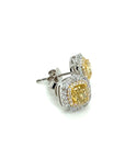 18K White Gold Yellow Fancy Cushion DIamond Double Halo Diamond Earrings