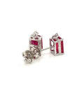 18K White Gold EM Shape Ruby Shape Diamond Earrings