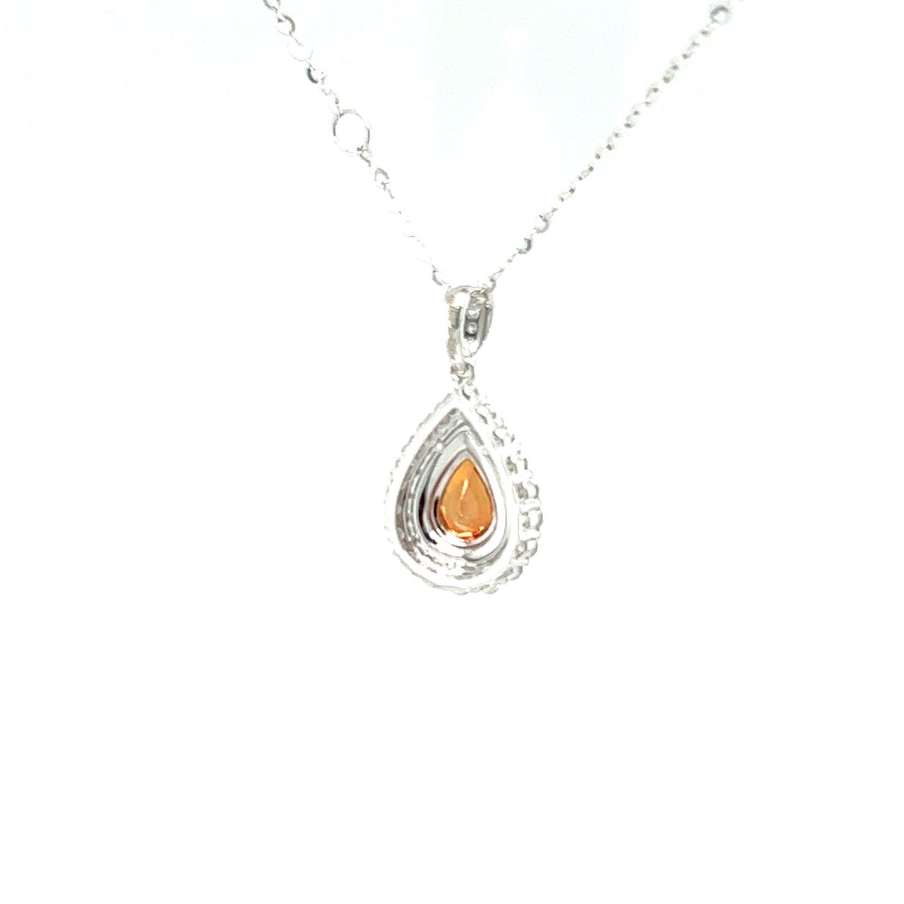 18K White Gold Pear Sapphire Halo Diamond Necklace