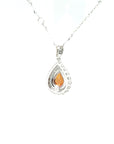 18K White Gold Pear Sapphire Halo Diamond Necklace