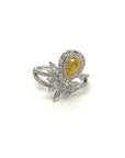 18K White Gold Tilt Pear Fancy Yellow Diamond Halo All Diamond Ring