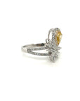 18K White Gold Tilt Pear Fancy Yellow Diamond Halo All Diamond Ring