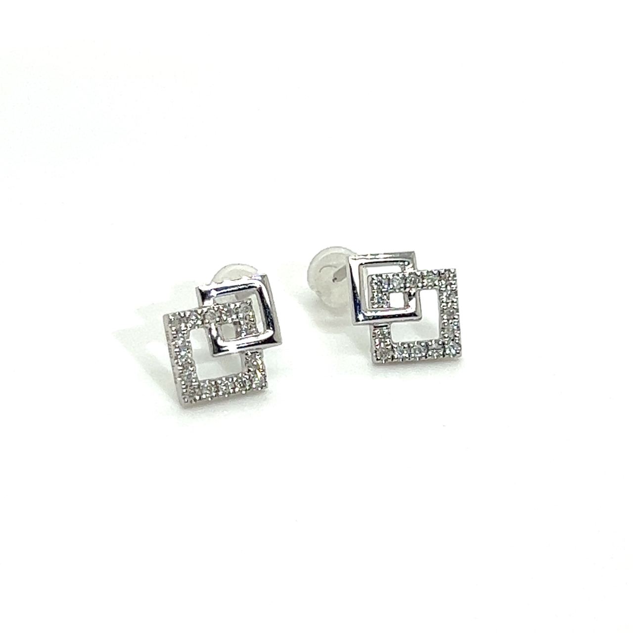 18K White Gold Interlocking Square Diamond Earrings