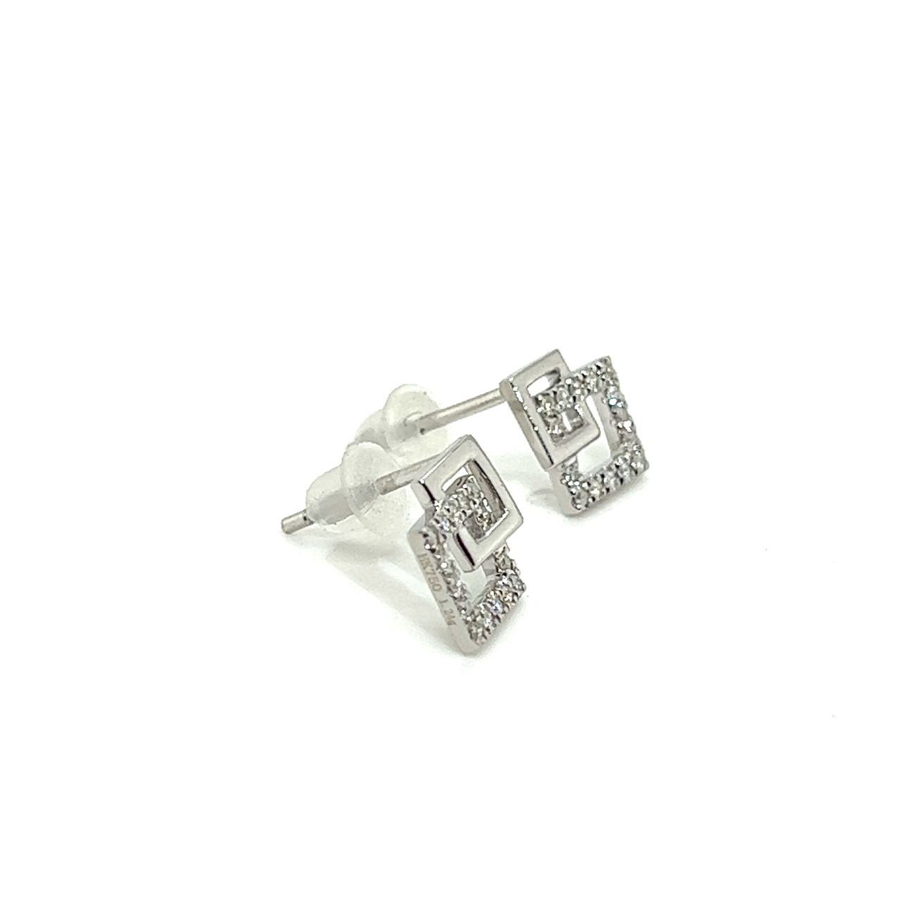 18K White Gold Interlocking Square Diamond Earrings