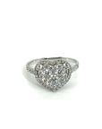 18K White Gold Pave Shoulder Heart Flat Cluster Diamond Ring