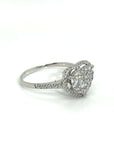 18K White Gold Pave Shoulder Heart Flat Cluster Diamond Ring