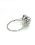 18K White Gold Pave Shoulder Heart Flat Cluster Diamond Ring