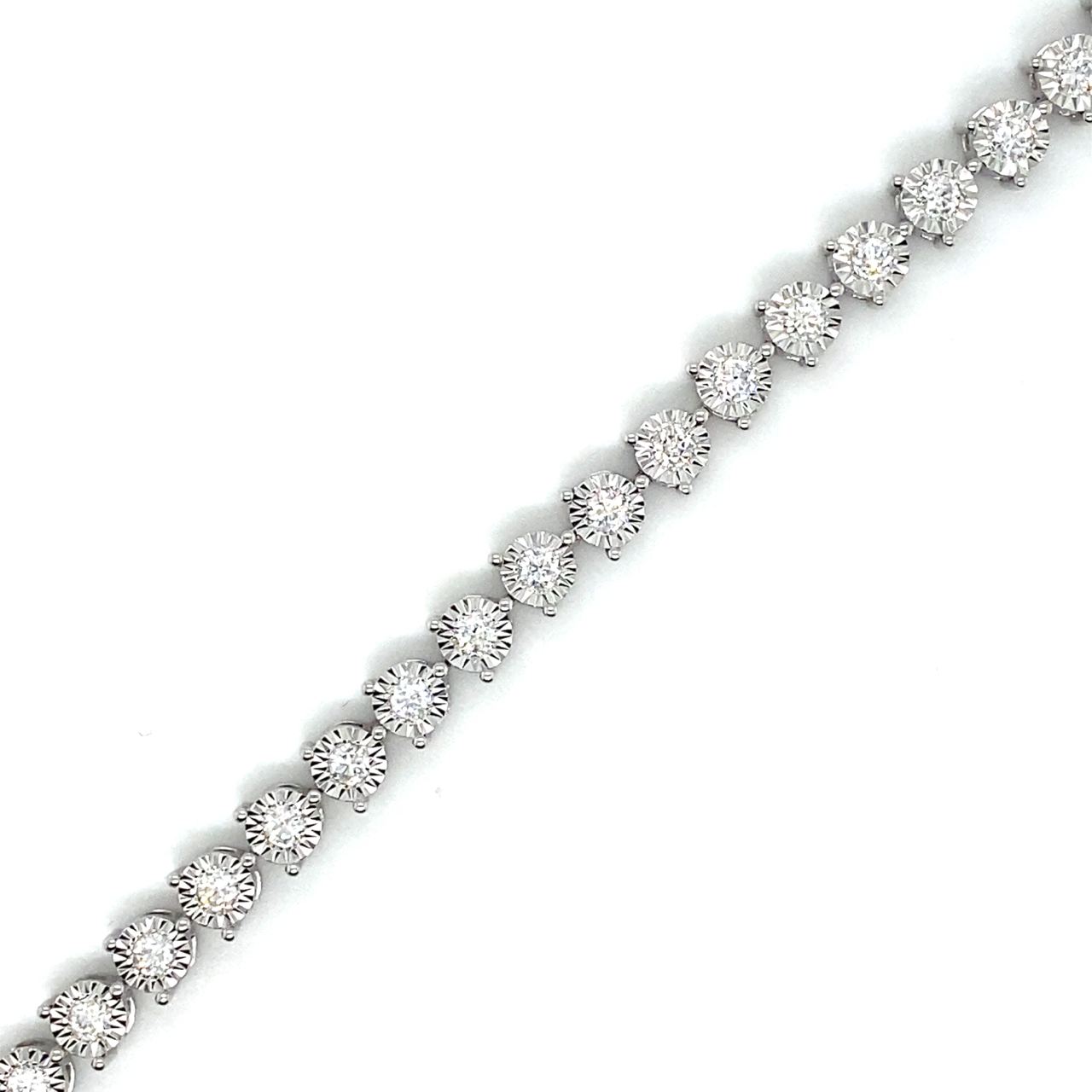 18K White Gold M Triple Prongs Illusion Tennis Diamond Bracelet