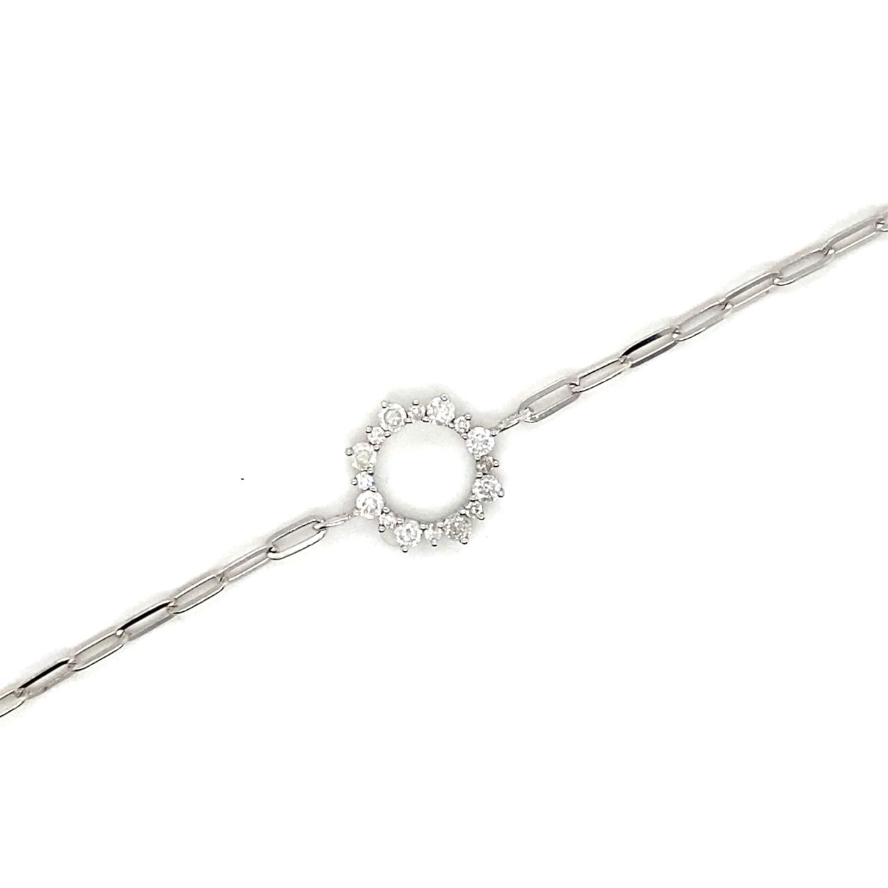 18K White Gold Mini Chain Empty Flower Diamond Bracelet