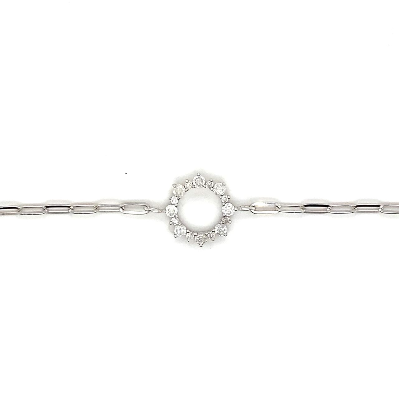 18K White Gold Mini Chain Empty Flower Diamond Bracelet