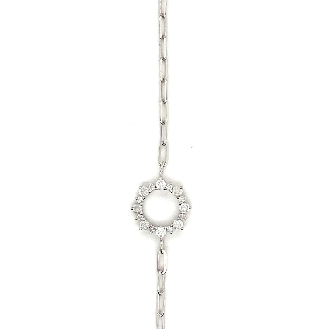 18K White Gold Mini Chain Empty Flower Diamond Bracelet