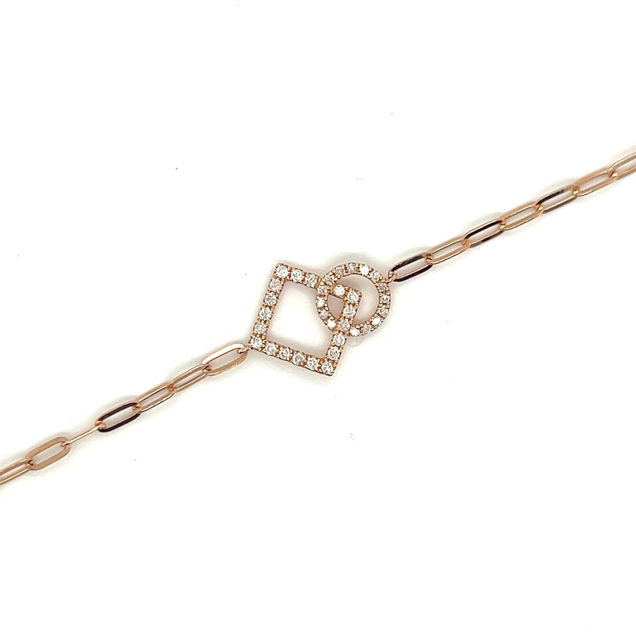 18K Rose Gold Mini Chain Interlocking Angle Shapes Diamond Bracelet